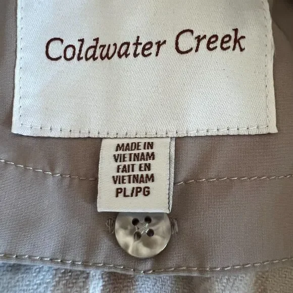 Coldwater Creek Women Ivory Hooded Long Vest Jacket Petite Large Water Repellent - Picture 9 of 13